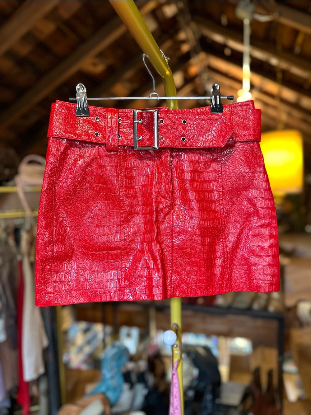 Miss Selfridge Red Faux Croc Belted Mini Skirt